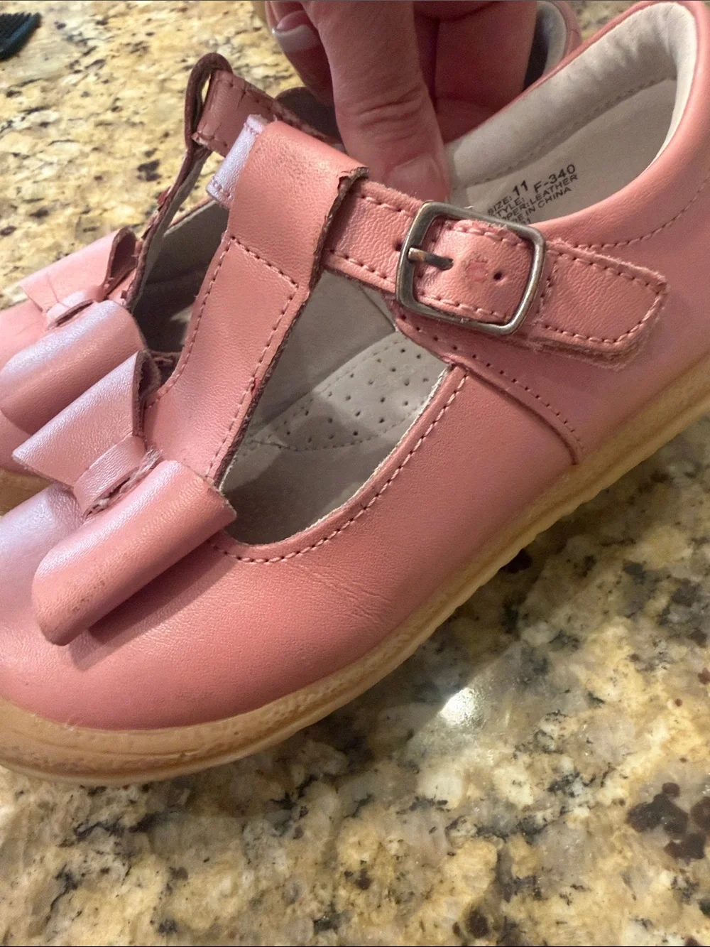 L'Amour Pink Bow T-Strap Girls Dress Shoes